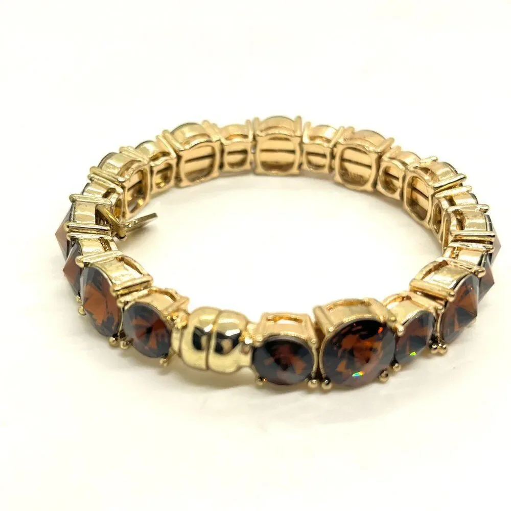 Tasha Bracelet Orange Rhinestone Gold Tone Magnetic Closure Statement